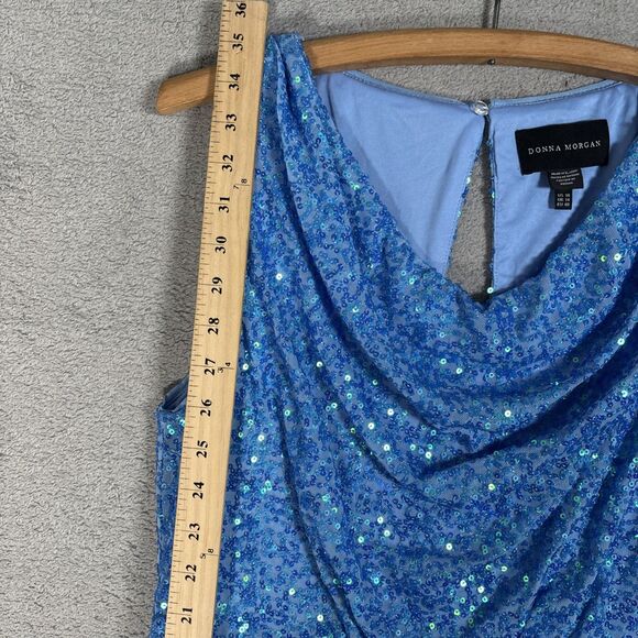 Donna Morgan Women’s Dress Size 10 Blue‎ Sequin Dress Cowl Neck Sleeveless Party - Picture 8 of 14